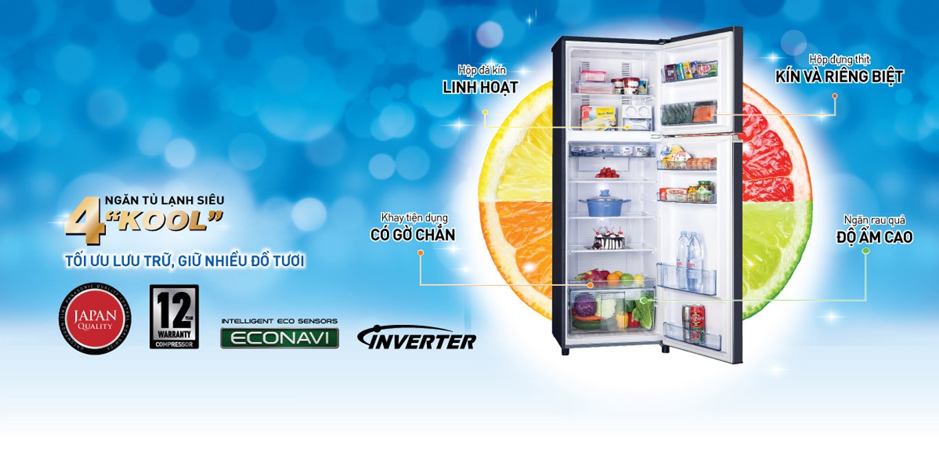 Tủ lạnh Panasonic Inverter 306 Lít NR-BL340PKVN tiết kiệm điện năng hiệu quả