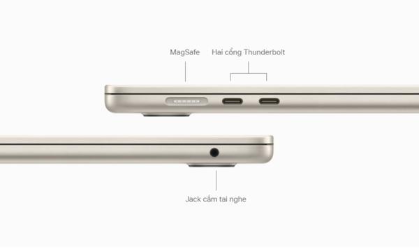 Laptop Macbook Air M2 2023 8GB/512GB/10 Core GPU MQKV3SA/A Vàng kết nối đa dạng