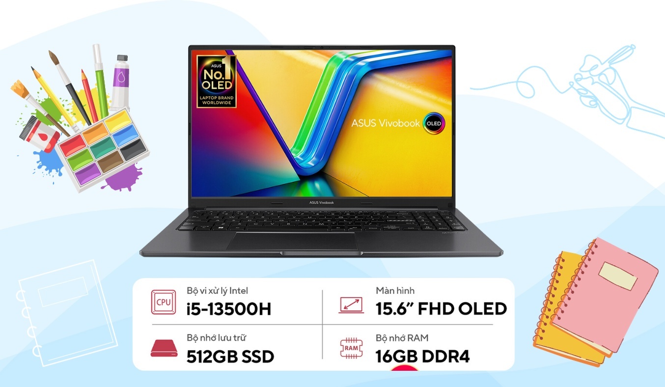 Laptop Asus Vivobook 15 OLED i5-13500H (A1505VA-L1114W) thiết kế mỏng nhẹ