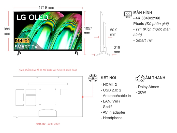 Smart Tivi OLED LG 4K 77 inch OLED77A2PSA