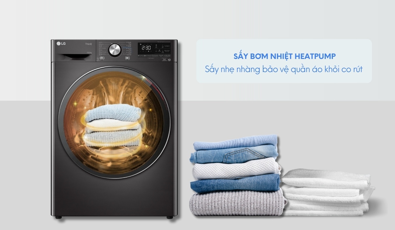 Máy sấy quần áo LG Inverter 10.5 kg DVHP50B sấy bơm nhiệt Heat Pump