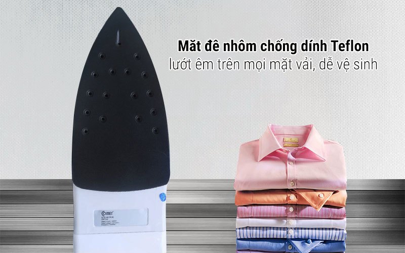 Mặt đế nhôm chống dính Teflon, lướt êm trên mọi bề mặt vải, không làm trầy xước quần áo