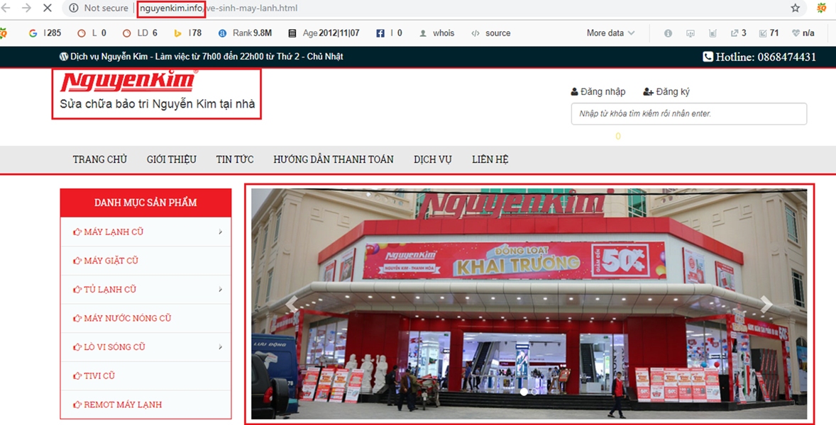Website mạo danh tinh vi sử dụng hình ảnh và logo Nguyễn Kim gây nhầm lẫn cho người tiêu dùng