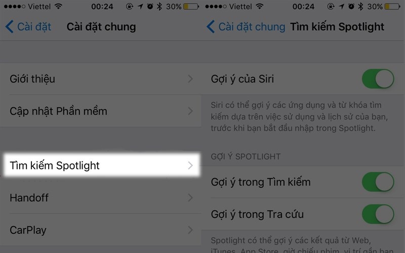 Hạn chế tìm kiếm trong Spotlight Search trên iPhone