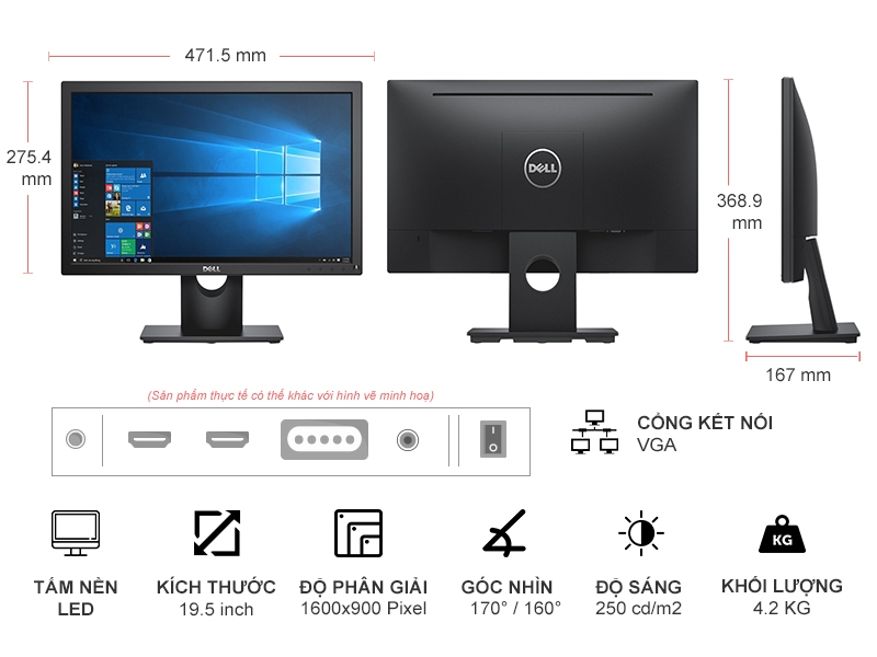 Màn Hình Dell 19.5 Inch E2016HV Giá Tốt | Nguyễn Kim